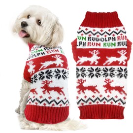 DOGGYZSTYLE Dog Christmas Sweater Xmas Pet Clothes Cute Reindeer Christmas Dog Costume Outfits Holiday Knitwear Puppy Cat Jumpers New Year Gifts for Small Medium Large Dogs(Red Runing Deer,S)