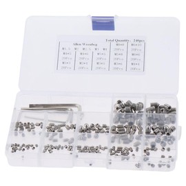 Fudeshe 240Pcs 304 Stainless Steel Allen Set Screws with Wrench Kit,Allen Head Hex Socket Cone Point Set,M3/M4/M5/M6/M8 Internal Hex Drive Grub Screws for Door Handles, Faucet, Light Fixture Screws