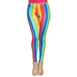 Boland 02333 Women's Rainbow Leggings, Stretch, Multicoloured Stripes, Bodycon Clown, Flower Power, Costume, Carnival, Theme Party