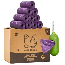 Lesibag Scented Dog Poop Bags With Dispenser, Strong and Leak-proof Waste Bags for Pets, 870 Count (58 Packs of 15), 13 Inch x 9 Inch (Purple)