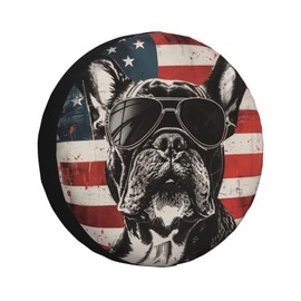 Spare Tire Cover for RV Trailer, American Flag French Bulldog Waterproof Vehicle Wheel Cover Protection for Travel Camper Truck Cars Decor 15 Inch