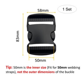 EesTeck 1 Set 50mm Heavy Duty Buckle Clips, Dual Adjustable Plastic Quick Side Release Plastic Buckle and tri-glide slider for Luggage Straps Pet Collar Backpack Repairing