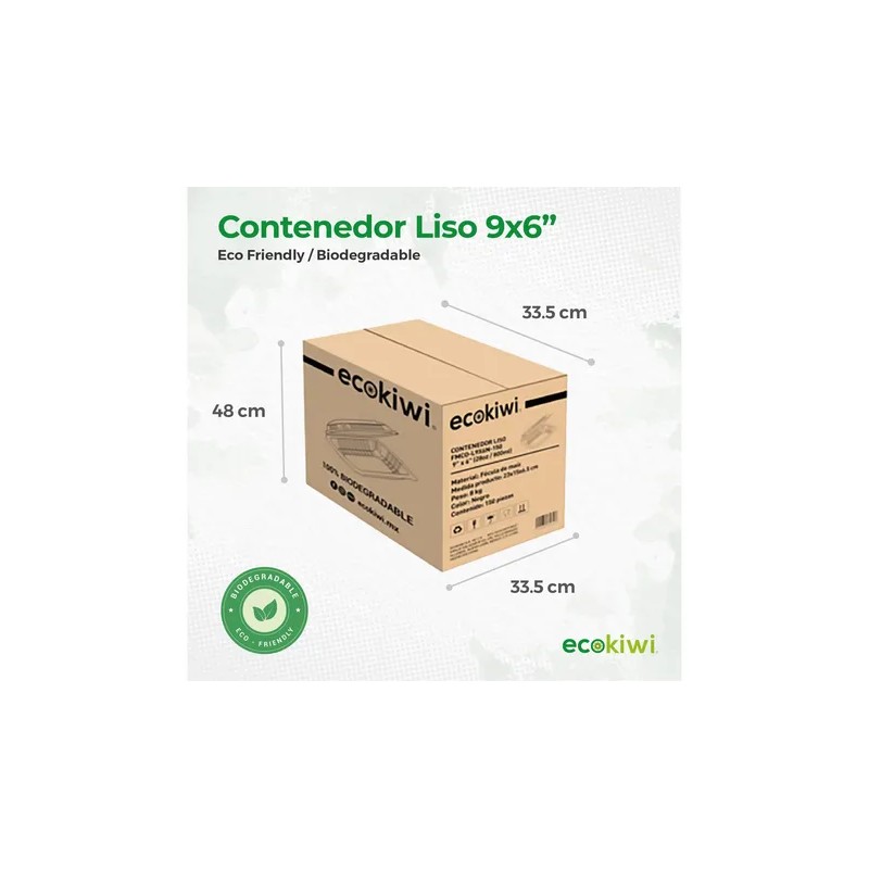 Contenedor Liso 9x6 Pulgadas Desechable Biodegradable 150pzs