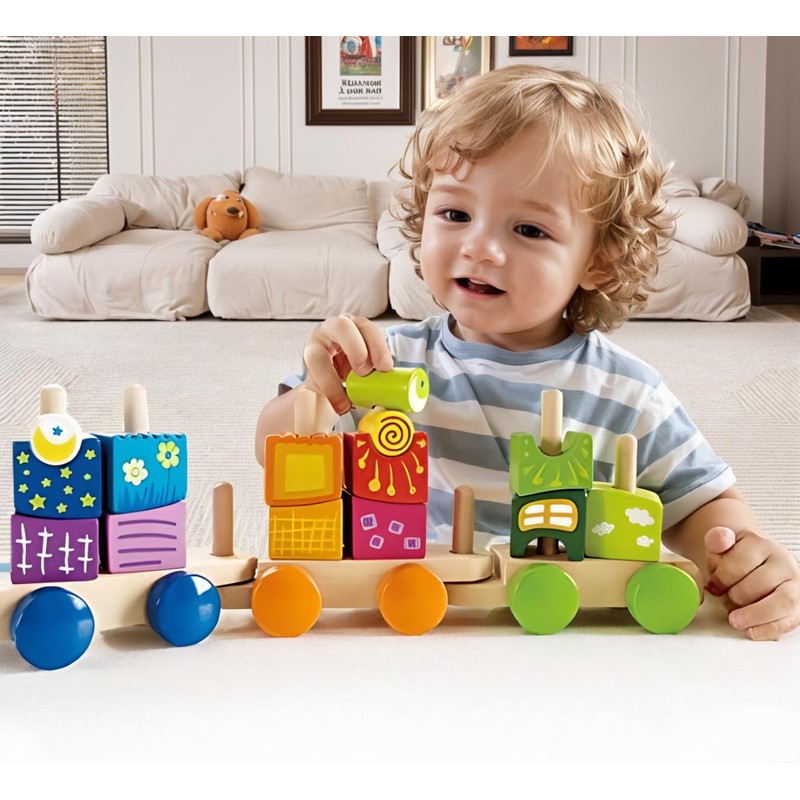 Hape Fantasia Building Blocks Toddler Push and Pull Train Set