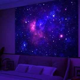 Simpkeely Blacklight Galaxy Tapestry, Blue Space Starry Sky Night Universe Wall Hanging, UV Reactive Glow in the Dark Purple Party Backdrop Aesthetic Tapestry for Bedroom - 150cm x 200cm