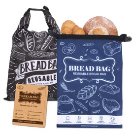 Bread Bag, 2 Packs Reusable Sourdough Storage Bag With Zipper for Homemade Loaf- Large Freezer Container Bread Box to Keep Bread Fresh (Black, L)