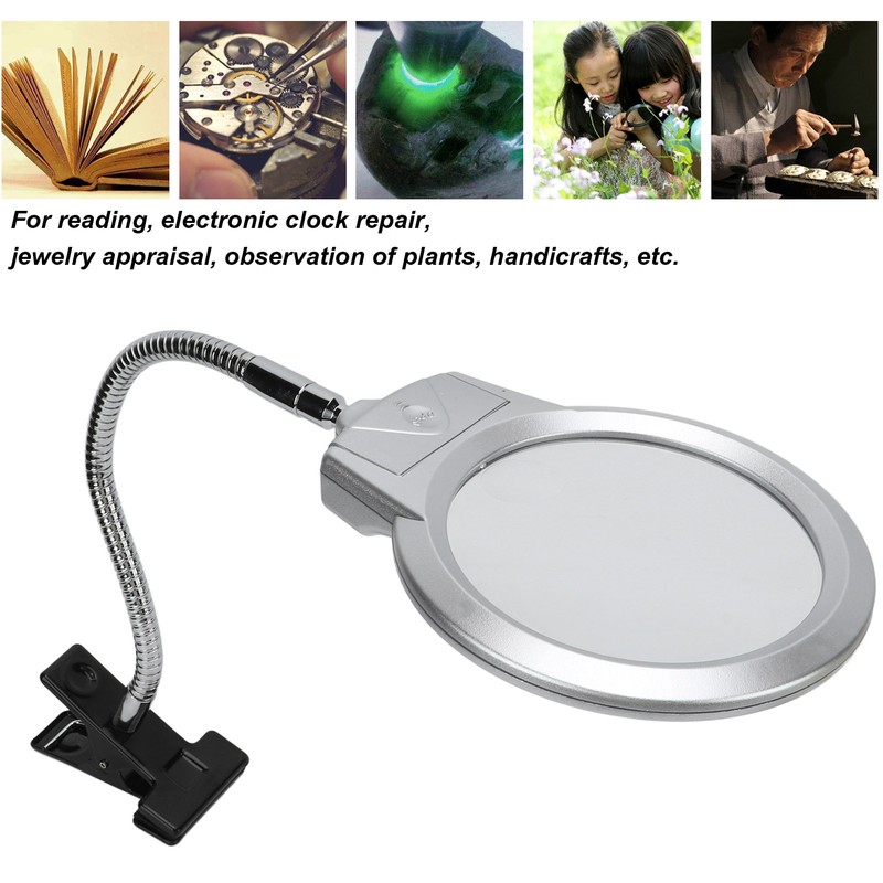 LED Illuminating Magnifier with Clamp Optical Lens Adjustment Hose Magnifying