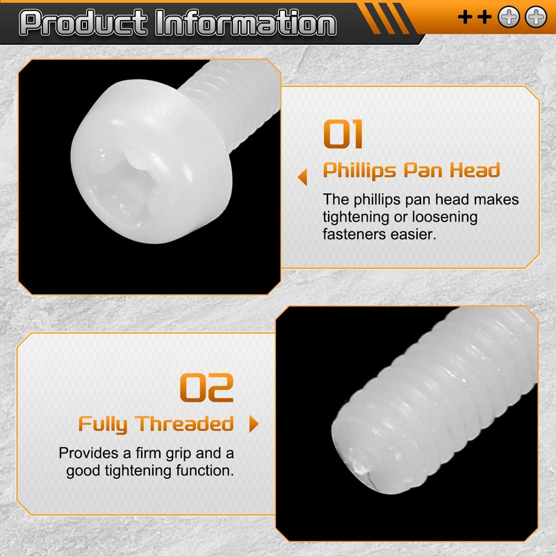 uxcell 20Pcs M3x8mm Threaded Nylon Phillips Cross Pan Head Machine