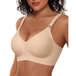 Vertvie Womens Wireless Bras No Underwire Push Up Bra Seamless Supportive Full Coverage Everyday Bras Regular and Plus Size(Warm Sand,Large)