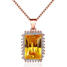 Uloveido Women Rose Gold Plated Rectangle Simulated Citrine Champagne Yellow Cubic Zirconia Necklace CZ Stud Drop Earrings Wedding Engagement Bridal Bridesmaid Jewelry Set Y446
