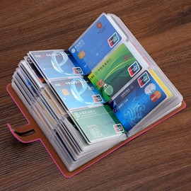 Romozi RFID Credit Card Holder, Leather Business Card Organizer with 96 Card Slots, Credit Card Case for Managing Your Different Cards and Important Documents to Prevent Loss or Damage, Rose Red, Book