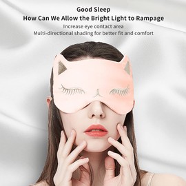 BREENHILL Sleep Mask Soft Adjustable Blackout Cold Eye Mask for Women Men,Weighted Eye Mask(Faux Silk, Pink Cat Faux Silk)