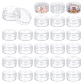 BENECREAT 30-Piece Set of 30 10ml Round Case Beads, Cosmetics, Nail Parts Storage, Refill Container, Small Storage Box, Clear