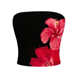 MakeMeChic Women's Floral Summer Tops Strapless Tube Crop Tops Backless Bandeau Top Black Large