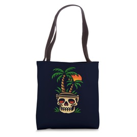 Skull Palm Tree Tropical Beach Sunset Vibes Old School Tote Bag