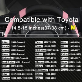 West Llama Customized Auto Car Steering Wheel Cover for Toyota Rav4 Corolla Camry Highlander (Black+Pink-Standard Size)