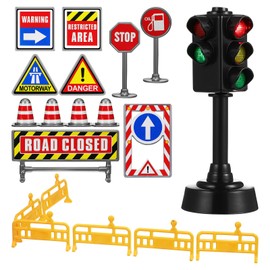 TOYANDONA 1 Set Traffic Light Toy, Traffic Signal Light Toy Traffic Light Lamp with Traffic Road Signs Toys Mini Traffic Cones Roadblocks Toys for Kids Street Signs Playset