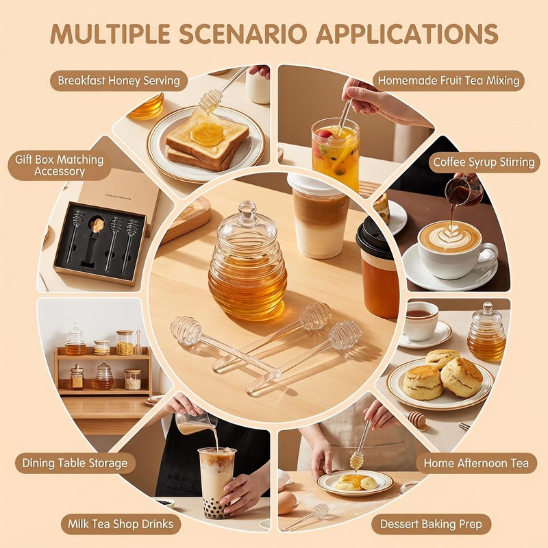 2 Pcs Clear Glass Honey Dipper Sticks