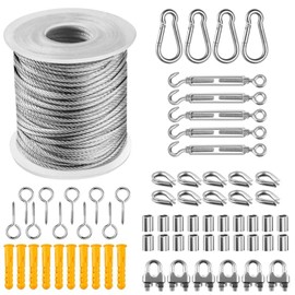 Generic Steel Wire Cable Turnbuckle Hanging Kit, 98FT 304 Stainless Steel 7×7 Strands 2mm Aircraft Cable, Turn Buckle Tensioner Kit, for String Light, Curtain, Cable Railing
