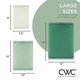 COOK WITH COLOR Extra Large Cutting Board Set, Jumbo-Sized Boards with Rubber Border for Enhanced Cooking Experience, 3-Piece, Sage