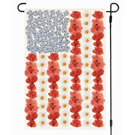 RABUSOFA Myosotis Poppy Memorial Day Garden Flag Double Sided,Patriotic American Flag Yard Outdoor 4th of July Memorial Day Decorations for Outside 12x18 Inch Small