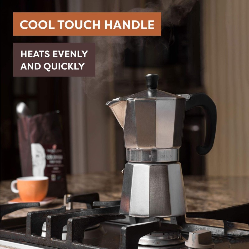 Bellemain Stovetop Espresso Maker Moka Pot (Silver, 6 Cup)