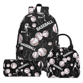 3Pcs Backpacks for Boys Girls, Kids Backpack with Lunch Box Pencil Case, 17 Inch Backpack Set Backpack School Bag, Baseball03