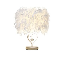 Feather Table Lamp, Bedside Table lamp for Bedroom, White Lamp with Elegant Feather lampshade Cloud Lamp Feather Light for Living Room, Romantic Decor