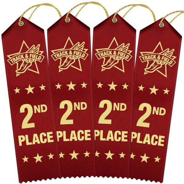RibbonsNow Track & Field 2nd Place Ribbons - 100 Pack of Ribbons with Card & String