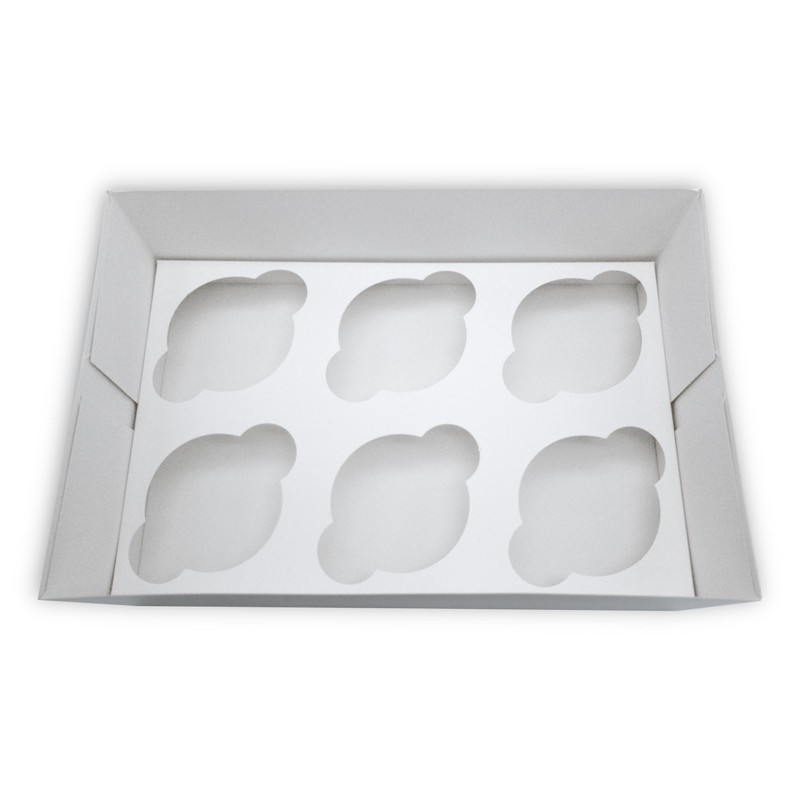 R&J 4 Pack - 6 Hole Cupcake Boxes, White Bakery