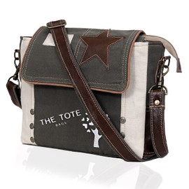 CLA Bags, Upcycled Canvas Small Star Crossbody Bag, Upcycled Canvas & Cowhide Leather Crossbody Bag for Women (Grey)