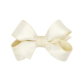Wee Ones Girls' Crepe Satin Hair Bow with Grosgrain Underlay and Plain Wrap Center on WeeStay No-Slip Hair Clip, Mini, Antique White