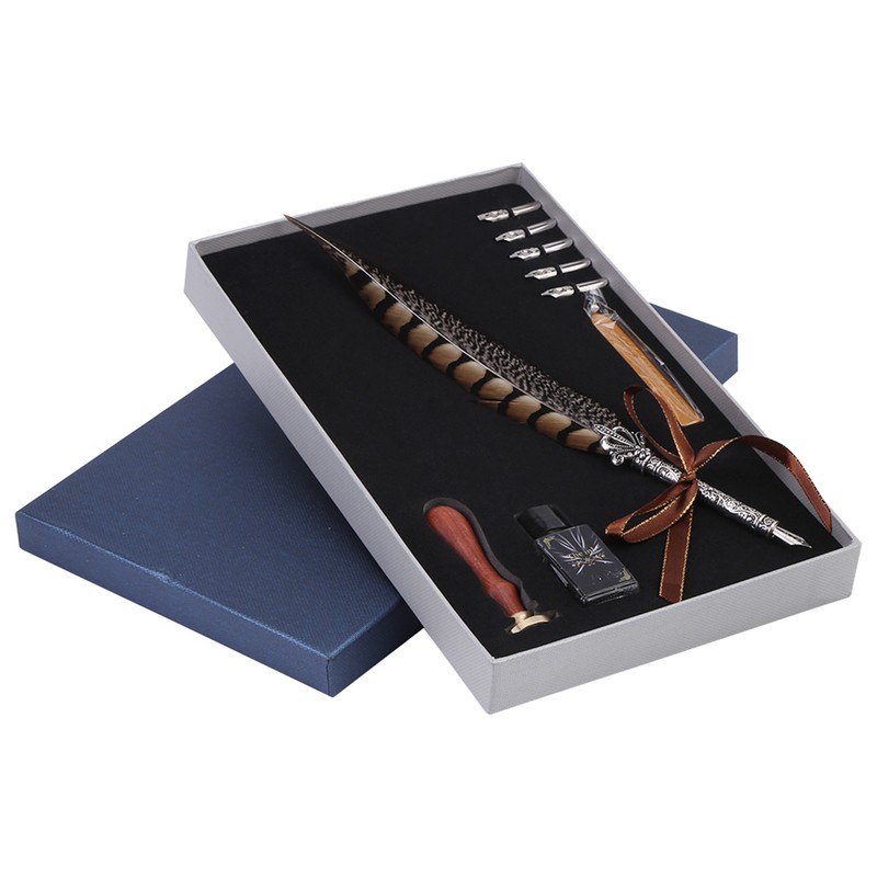 Feather Metal Nibs Quill Dip Pen Ink Set with Sealing