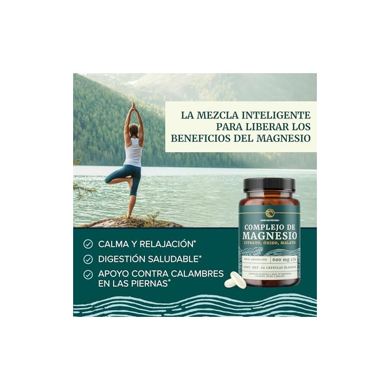 Nobi Nutrition Magnesio Complex Citrato, Malato y Óxido, 60 Unidades