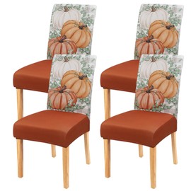 Nmxomug Fall Chair Covers Set of 4,Autumn Pumpkin Dining Slipcovers,Thanksgiving Parsons Chair Slipcover Elastic Removable Washable Fall Decor for Home Orange