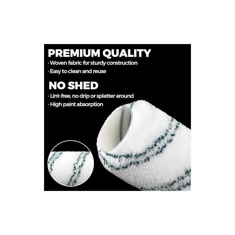 18 Pack 9" x 1/2" Nap Microfiber Paint Roller Covers,