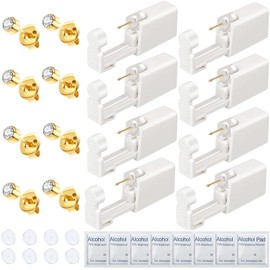 Orglace 32 Pcs Ear Piercing Kit Disposable Ear Piercing Gun Kit with 8Pcs Self Ear Piercing Gun and 8Pcs Earrings Stud 8Pcs Alcohol Pads,8Pcs Clear Piercing Disc (231#-4mm White)