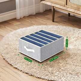 DIMJ Wardrobe Clothes Organizer, Drawer Organizers for Clothing with 5 Compartments, Fabric Closet Organizer for Clothes, Jeans Organizer for Closet, T Shirt, Wardrobe, Drawer, 4 Packs (Grey)