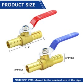 3/4 Inch PEX Ball Valves, 4 Pcs PEX Brass Full Port Shut Off Ball Valve, Brass Full Port Quarter Turn Crimp Pex Valves for Hot and Cold Water