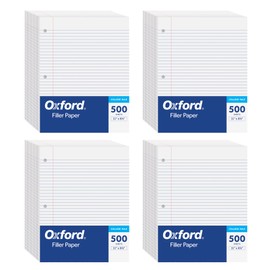 Oxford Loose Leaf Paper, 2000 Sheets, College Rule Filler Notebook Paper, 8-1/2" x 11", 3-Hole Punched Fits 3-Ring Binders, 4 packs of 500 (62331)