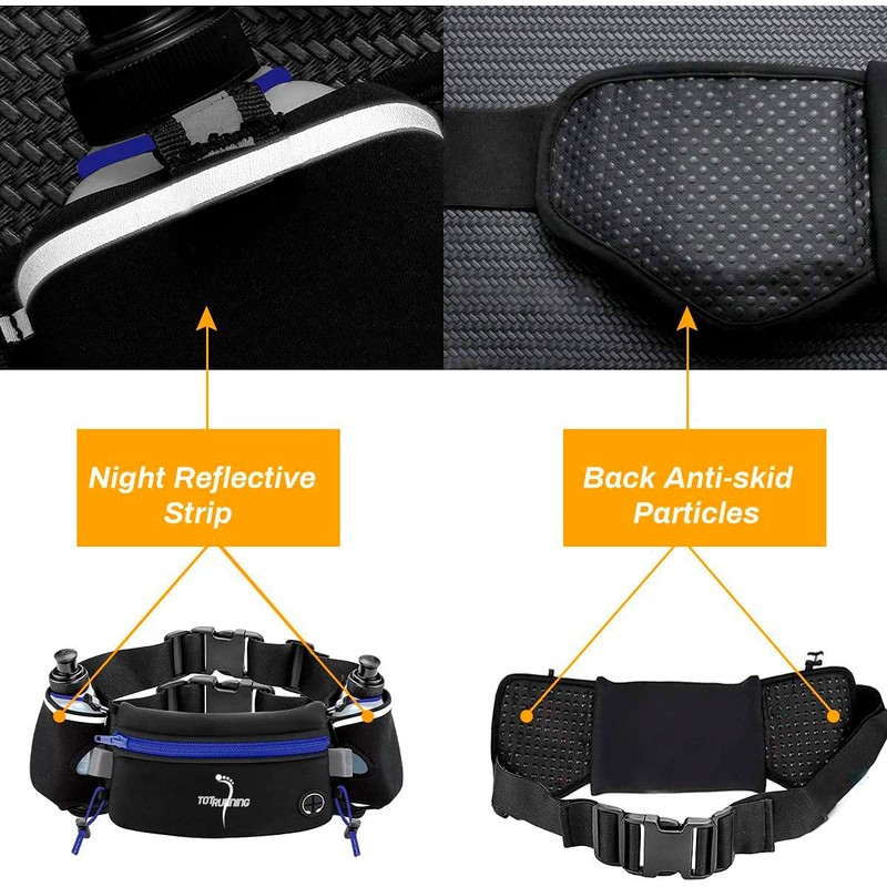 Adjustable Running Belt with Zip Pocket, 2 Water Bottles, 2