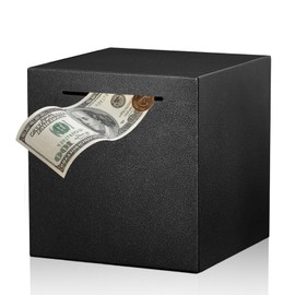 Piggy Bank for Adults, 12×12×12CM Metal Savings Box Black Coin Jar Metal Money Bank Modern Black Saving Boxes for Cash Saving Must Break to Open