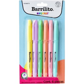 Barrilito Marcatextos Tonos Pastel Punta Cincel 3.5mm, Blister 6 Piezas