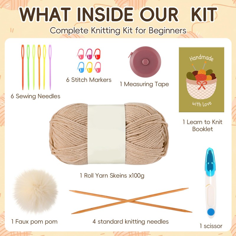 GliCraft Knitting Kits for Beginners Adults Hat Knit Kit with