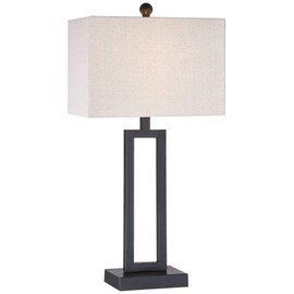 360 Lighting Aston 26" High Open Rectangle Modern Table Lamp Black Finish Metal Single Fabric Off-White Shade Living Room Bedroom Bedside Nightstand House Office Home Kitchen Entryway