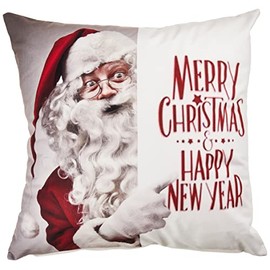 Violet Linen Seasonal Christmas Santa Claus Actions Pattern, Polyester, Super soft feel faux suede fabric, digital print, Santa Clau Wishes, White, 18 Inch by 18 Inch, Decorative Throw Pillow