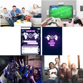 16 Pack Birthday Party Game Invitation Cards with Envelopes, Perfect for Kids, Adults, and All Celebrations, 4.72 x 6.69 Inches (purple gaming pattern)