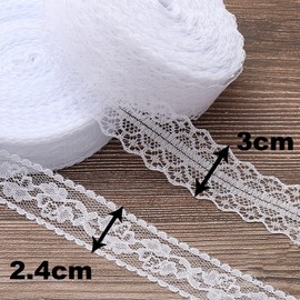 HERZWILD Lace Ribbon 50 m White Lace Trim Vintage Decorative Lace Crochet Lace Decorative Ribbon Lace Fabric for Sewing Craft Wedding Decoration (White/A)