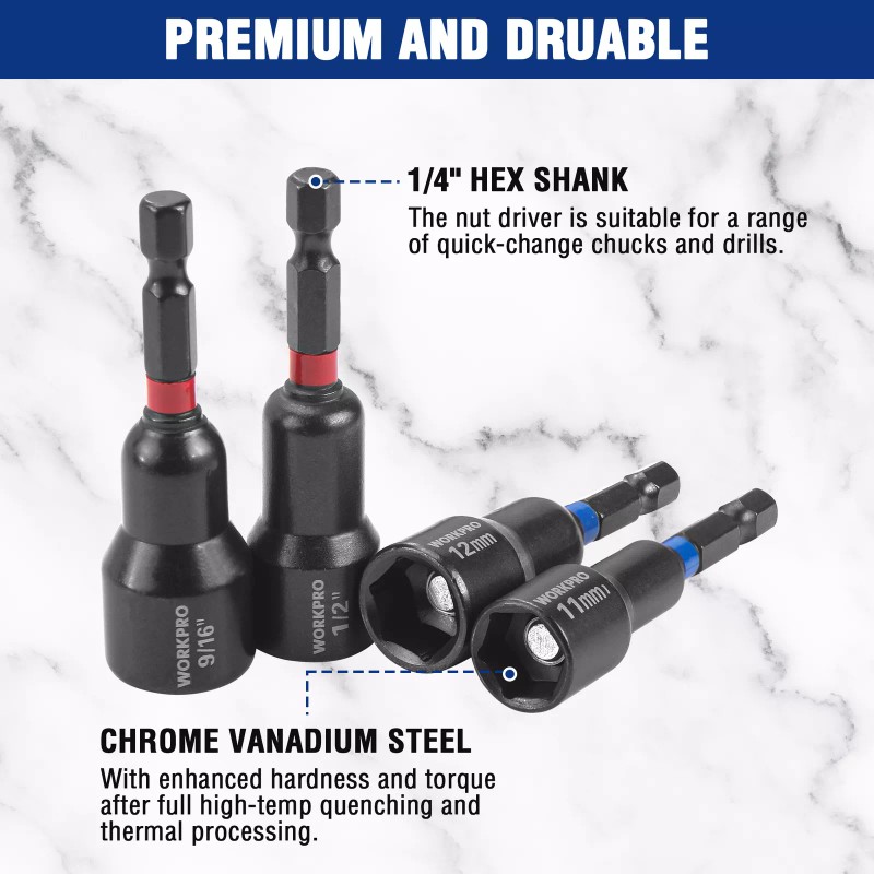 Workpro 27 PCS Magnetic Nut Driver Set Impact Drill Driver