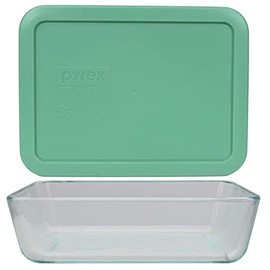 Pyrex (1) 7210 3 Cup Glass Dish & (1) 7210-PC Light Green Lid
